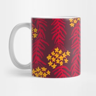 Organic wildflower pattern in dark red and yellow Mug